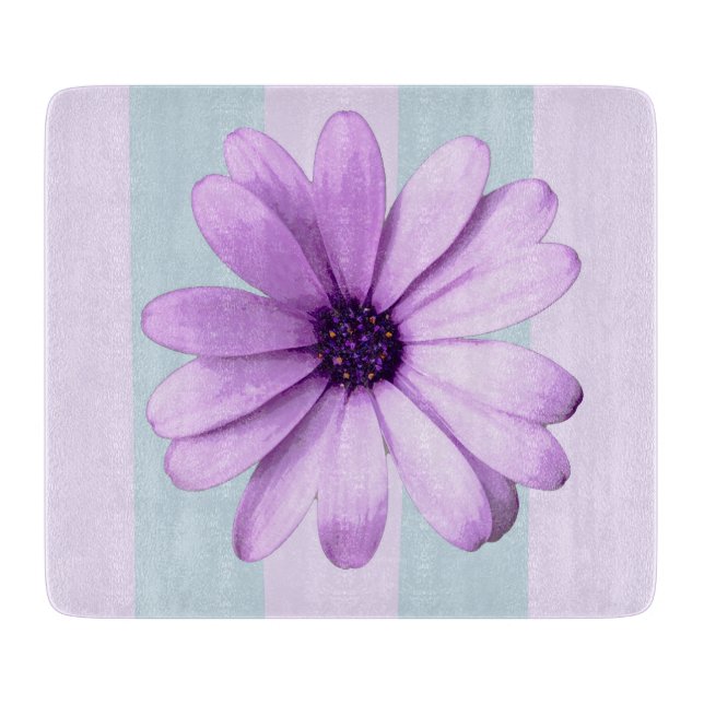 Blue and Purple Daisy Pattern Cutting Board (Front)
