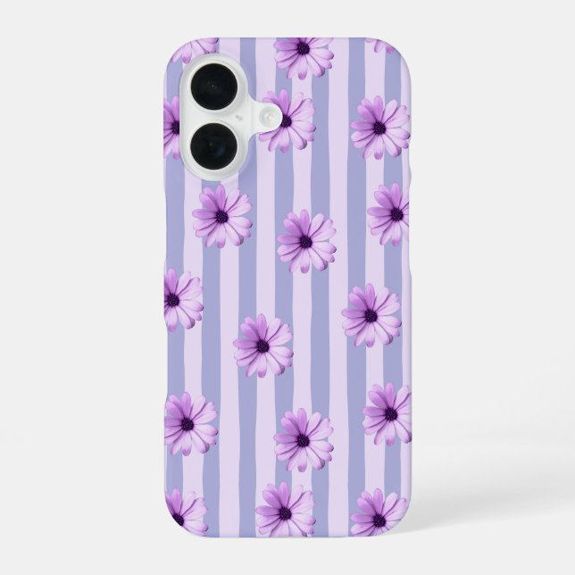 Blue and Purple Daisy Pattern iPhone 16 Case (Back)