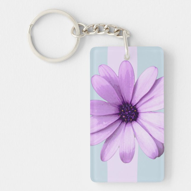 Blue and Purple Daisy Pattern Key Ring (Front)