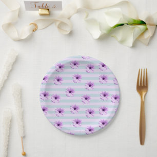 Blue and Purple Daisy Pattern Paper Plate