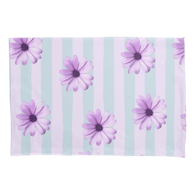 Blue and Purple Daisy Pattern Pillowcase (Front-Left)