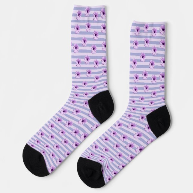 Blue and Purple Daisy Pattern Socks (Left)