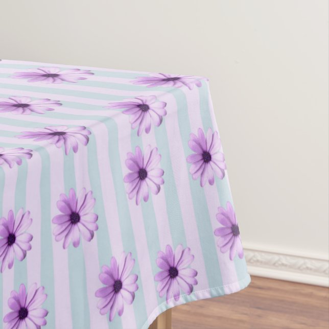 Blue and Purple Daisy Pattern Tablecloth (In Situ)