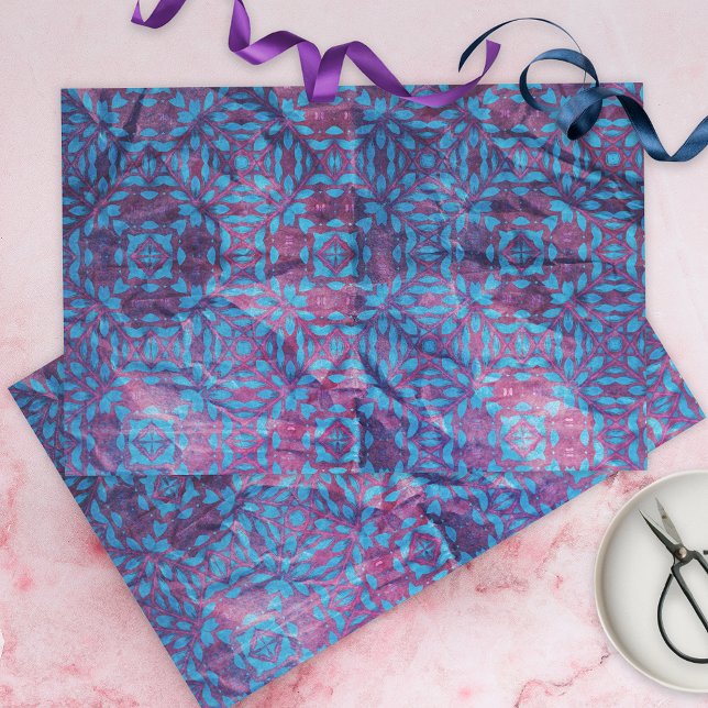 Blue and Purple Damask Pattern On Crumpled Texture Tissue Paper (Creator Uploaded)