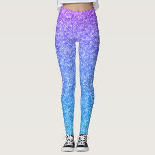Blue and purple faux glitter ombre leggings
