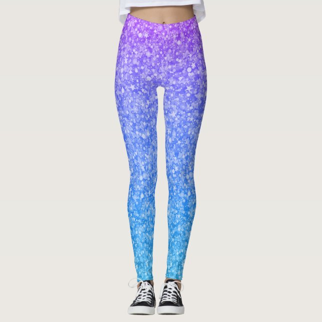 Blue and purple faux glitter ombre leggings (Front)