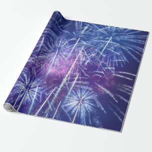 blue and purple firework wrapping paper