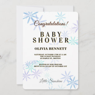 Blue and Purple Floral Baby Shower Invitation