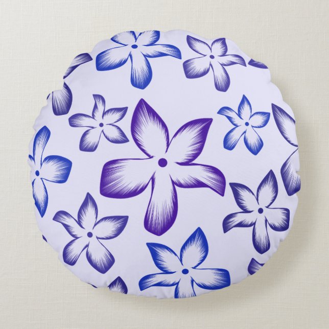 Blue And Purple Floral Brushstroke Round Pillow (Front)