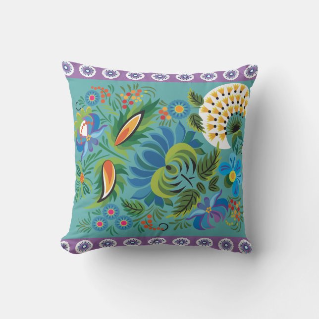 Blue and Purple Floral Cushion (Front)