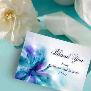 Blue and Purple Floral Design Thank You Note Card