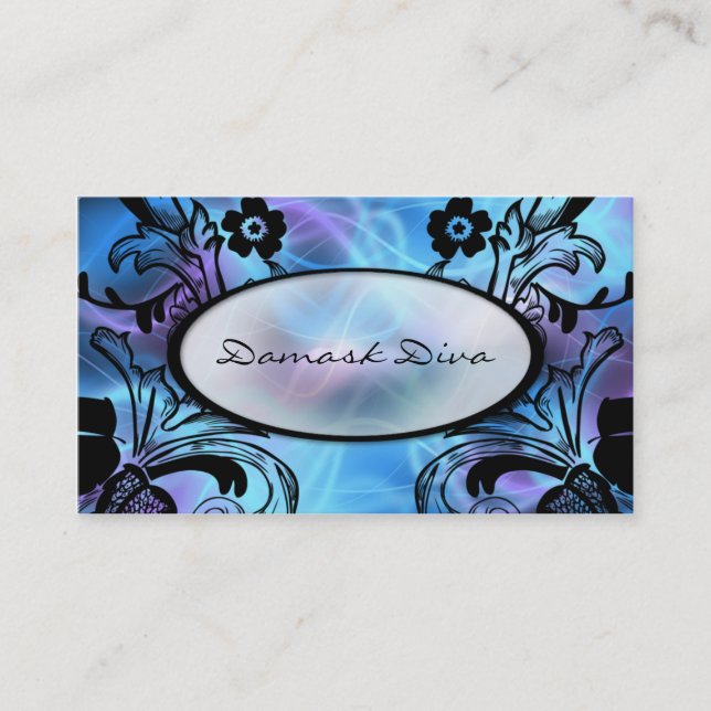Blue and Purple Floral Flourish Business Card (Front)