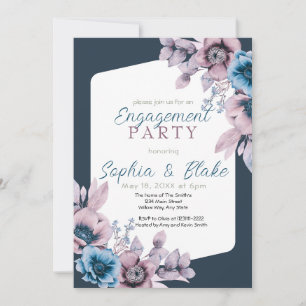 Blue and Purple Floral Grey Engagement Party Invitation