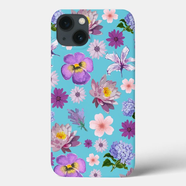 Blue and Purple Floral iPhone Case (Back)