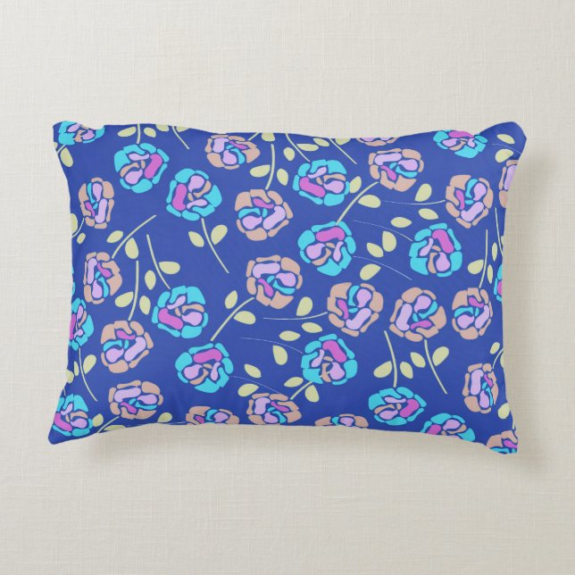 Blue and Purple Floral Pattern Decorative Cushion (Back)