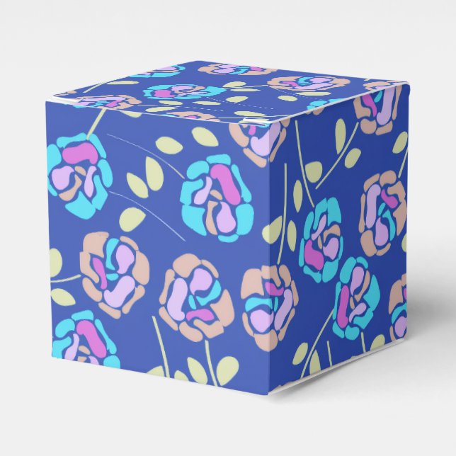 Blue and Purple Floral Pattern Favour Box (Front Side)