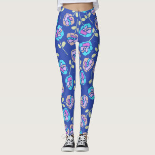 Blue and Purple Floral Pattern Leggings
