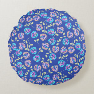 Blue and Purple Floral Pattern Round Cushion
