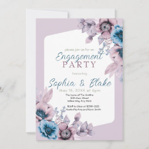 Blue and Purple Floral Purple Engagement Party  Invitation