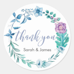 Blue and Purple Floral Thank you wedding stickers