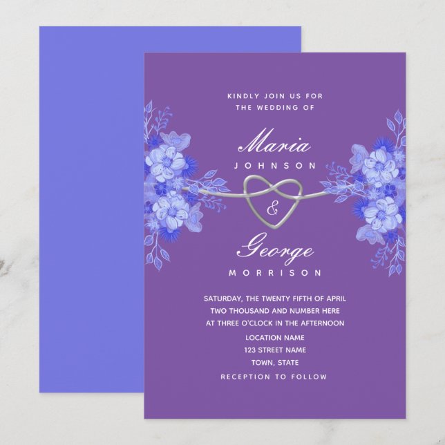 Blue and Purple Floral Wedding Invitation (Front/Back)