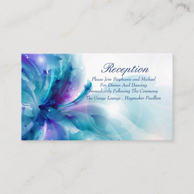 Blue and Purple Floral Wedding Reception Enclosure Card (Front)