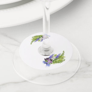 Blue and purple floral wine glass tag
