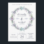 Blue and Purple Floral Wreath Wedding Invitation<br><div class="desc">This modern, romantic design features a wreath made up of blue and purple watercolor peony flowers, and lots of leaves and botanical accents. This invitation is part of the wedding collection titled "Blue and Purple Floral Wedding, " which is found in my store's collections section. Please contact me if you...</div>