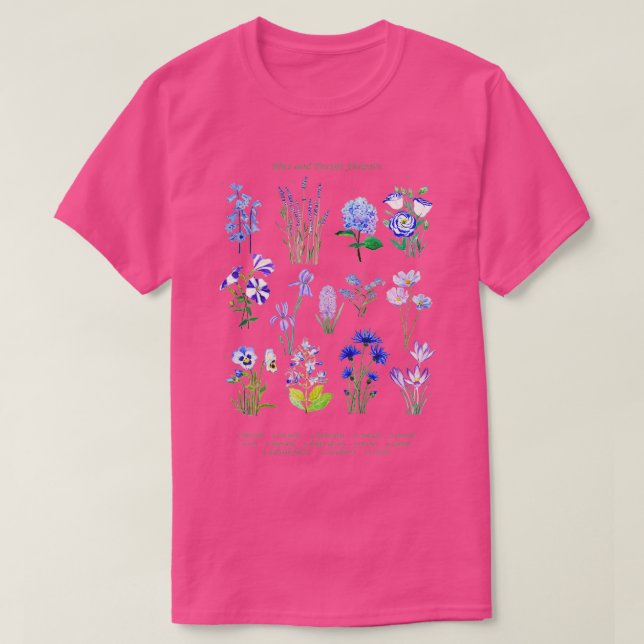 blue and purple flower collection watercolor T-Shirt (Design Front)