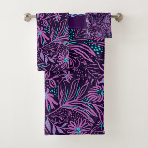 Blue And Purple Flowers Bath Towel Set