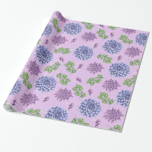 Blue and Purple Flowers on Lavender Wrapping Paper
