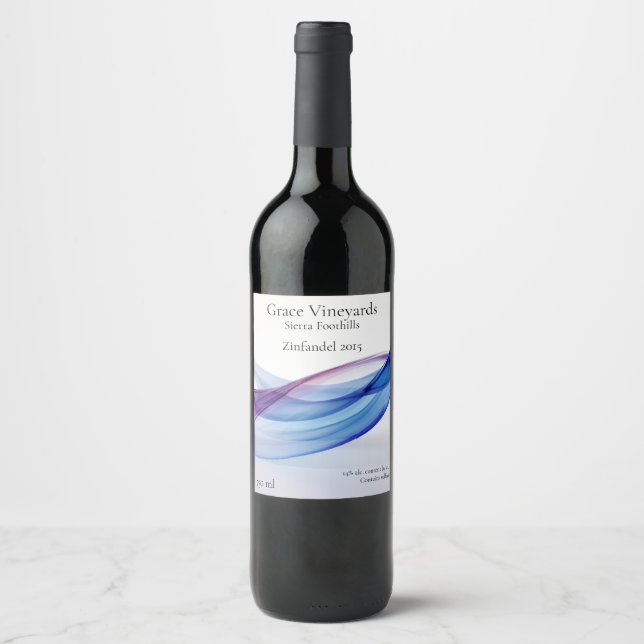 Blue and purple flowing forms wine label (Front)