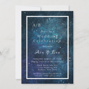 Blue and Purple Galaxy Space Initials Wedding Invitation