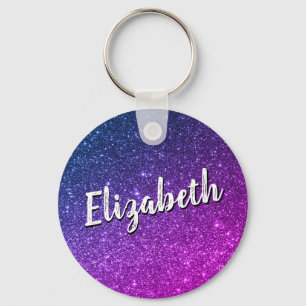 Blue and Purple Galaxy Stars Custom Name Key Chain