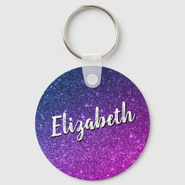 Blue and Purple Galaxy Stars Custom Name Key Chain (Front)