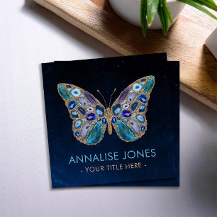 Blue and Purple Geodes Butterfly Square Business C Square Business Card