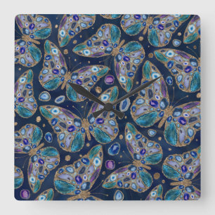 Blue and Purple Geodes Geometric Pattern Square Wall Clock