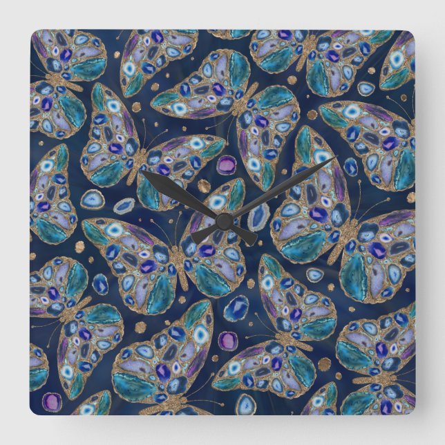 Blue and Purple Geodes Geometric Pattern Square Wall Clock (Front)