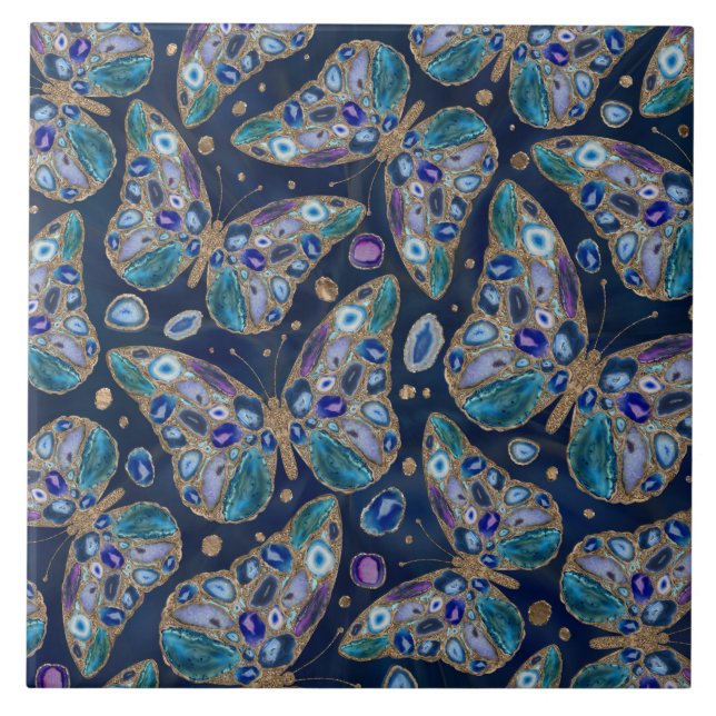 Blue and Purple Geodes Geometric Pattern Tile (Front)