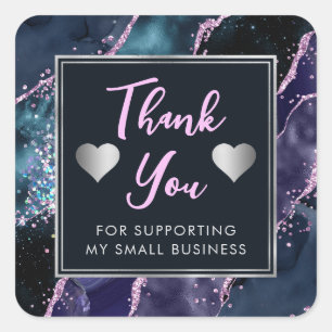 Blue and Purple Glitter Agate Small Business Square Sticker