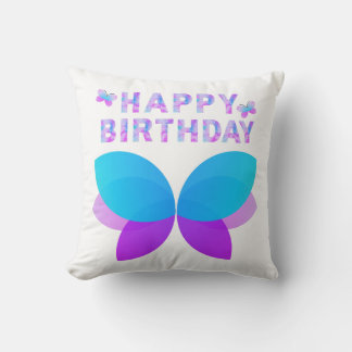 Blue And Purple Happy Birthday throw Pillow