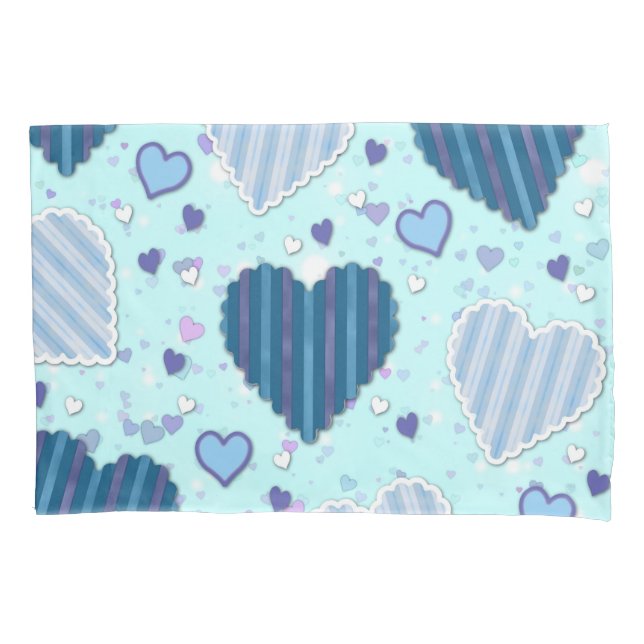 Blue and Purple Hearts Pillowcase (Front)