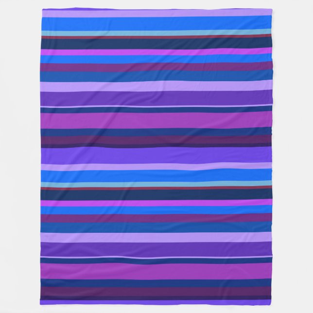 Blue and purple horizontal stripes fleece blanket (Front)