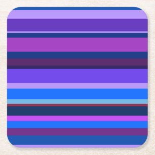 Blue and purple horizontal stripes square paper coaster