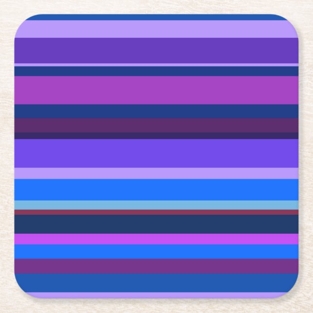 Blue and purple horizontal stripes square paper coaster (Front)