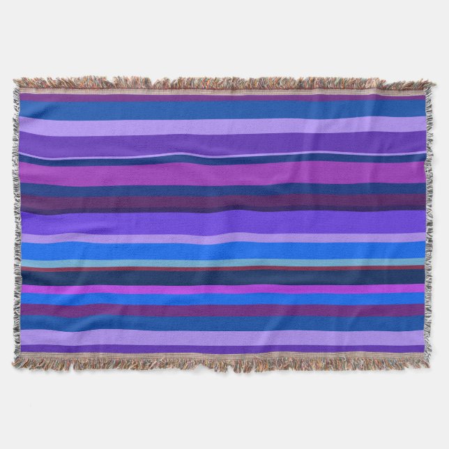 Blue and purple horizontal stripes throw blanket (Front)