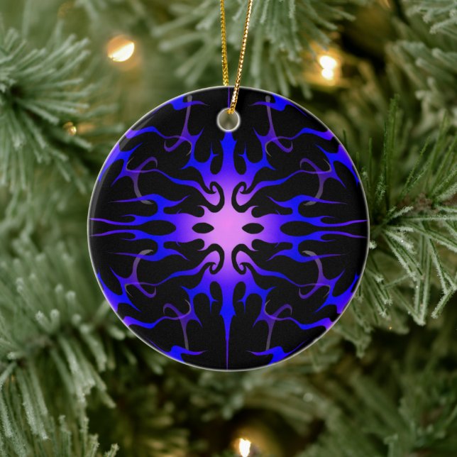 Blue and Purple Hot Rod Flames Ceramic Tree Decoration (Tree)