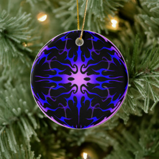 Blue and Purple Hot Rod Flames Ceramic Tree Decoration
