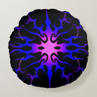 Blue and Purple Hot Rod Flames Round Cushion