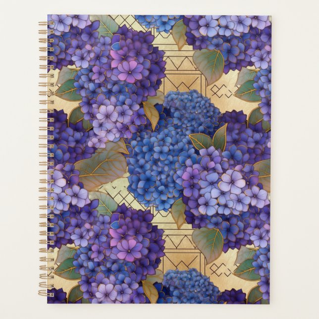 Blue and Purple Hydrangea Chiyogami Planner (Front)